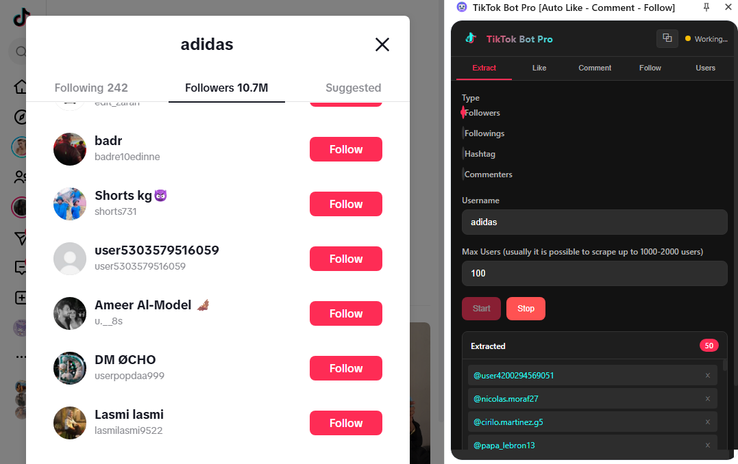 Extract TikTok Followers screenshot