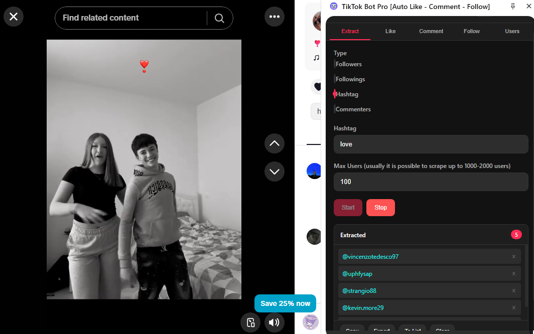Extract TikTok users by hashtag screenshot
