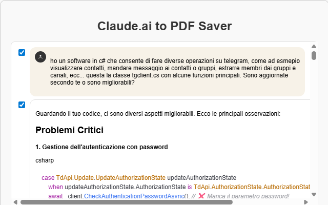 Example of exported Claude conversation in PDF