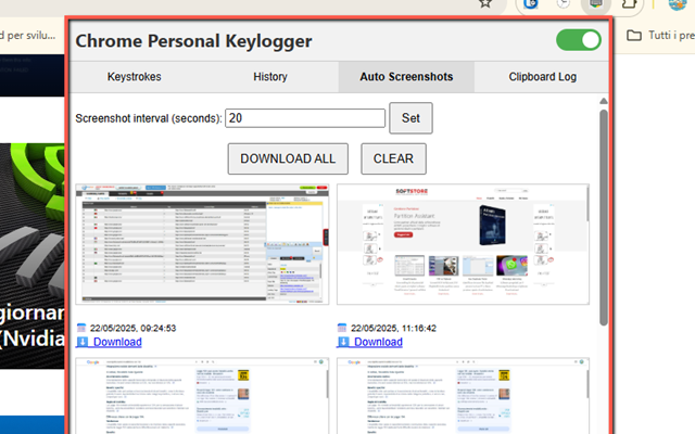 Keystroke log preview