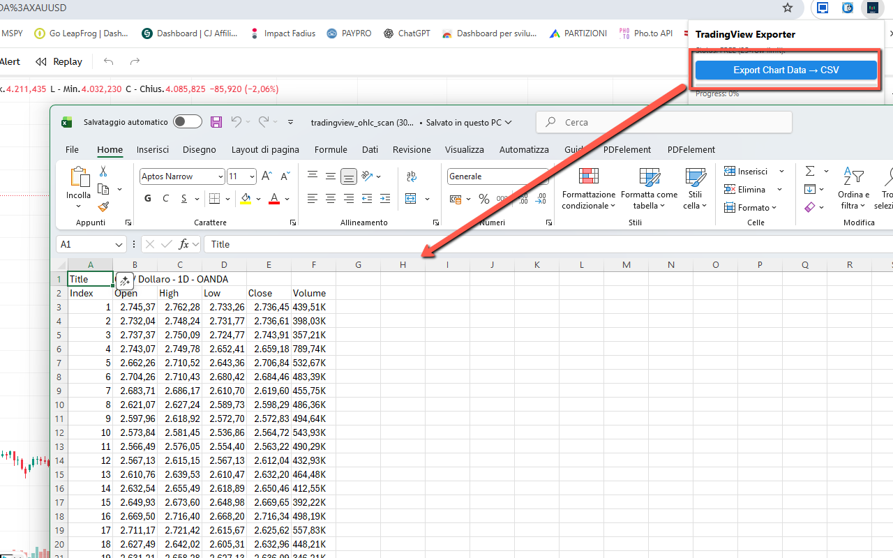 Export progress and CSV example