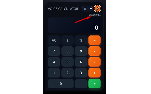 Voice input active in Free Voice Calculator